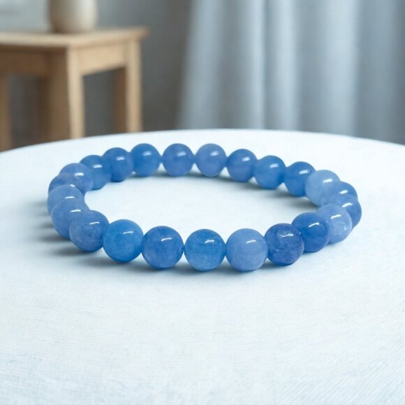 Aquamarine Gemstone Bracelet 8MM | Handmade Crystal Healing Jewelry - Picture 1 of 11